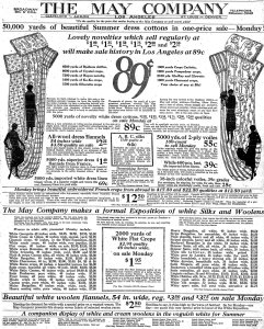 May Company advertisement from the Los Angeles Times on May 17, 1925