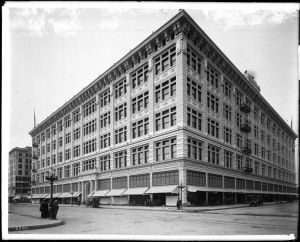 The May Company building at 8th and Broadway, c. 1912