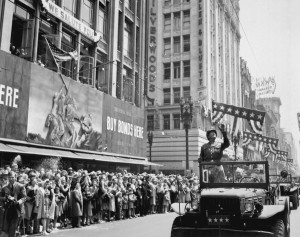 George Patton in Los Angeles in 1945, celebrating his victory over fascism, never suspecting its imminent resurgence on the very streets that host his parade