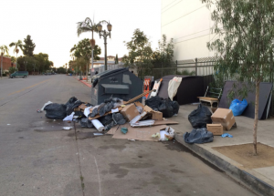 Homeless encampment on Cole Avenue south of Willoughby Avenue