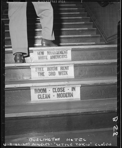 The second "most obvious advantage to be gained" by deporting all the Japanese-Americans in Los Angeles is that white people got to confiscate all their property.  Racist economic warfare is never the explicit policy of the League, but is often its implicit policy