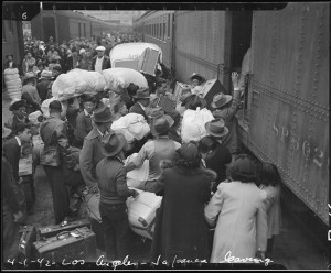 Japanese American citizens of Los Angeles boarding a train for the Manzanar Internment Camp at the behest of BID cronies the League of California Cities.  The League, not to mention the BIDs, has been on Satan's side in every major political issue it's faced.  Why would they be on God's side about the Right to Rest Act?