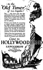 Ad for Hollywoodland development from the L.A. Times, September 7, 1924, page D2, fearmongering about minorities in Hollywood, just like now, 90 years later.