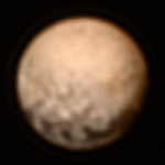Sub-miniature-dwarf-planet Pluto, looking blurred and bedraggled like it's been rode hard and put up wet... not at all the focus around which the sun spins.
