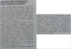 The first mention of Shelley v. Kraemer in California Real Estate Magazine.  June 1948, p. 33.