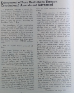 An editorial from the September 1948 issue of California Real Estate Magazine calling for a constitutional amendment to overturn Shelley v. Kraemer.  The second part can be found here.