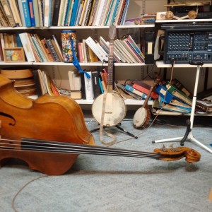 Instruments on the floor of the garage/performance space in the back yard of a house in Van Nuys before the music began.  Look, it's someone's freaking garage!