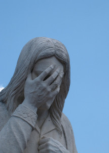 Jesus contemplating Adam Schiff's nomination of the pope for the Nobel Peace Prize.