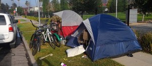 A picture of some ostensibly homeless people's tents on Homewood Avenue between Ivar and Vine Street, used by Kerry Morrison to illustrate a recent blog post on homelessness in Hollywood.