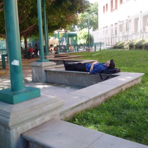 Man without children enjoying Selma Park freely, as befits a free citizenry, on a beautiful Tuesday afternoon in October