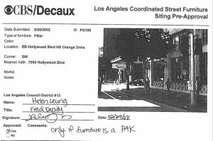 Screenshot of LA City Approval for a public toilet at Hollywood Blvd and Orange Drive.