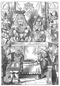 Laurie Goldman and Mike Malick, attended by LIsa Schechter and a bunch of parrots, look down from their haughty thrones upon Ron Groeper and some tarts.