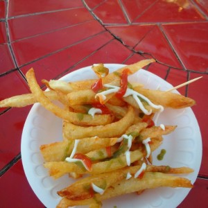 We bought these French Fries from a street vendor at the Westlake MacArthur Park Red Line Station in June, and didn't even have to share them with a gang member!