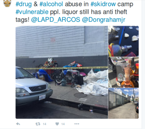 Just because it's homeless people doing the drinking doesn't mean that the drinking is "alcohol abuse."  Screen shot of LAPD RESET Twitter feed.