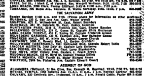 Screenshot of LA Times worship service directory from May 3, 1969, showing that the Salvation Army was at Hollywood and Bronson at least since then, and certainly for some time before.