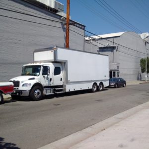 Universal Studios owned truck on Lillian Way on the east side of Red Studios.  Although RVs will be forbidden from parking at night, trucks like this will be allowed if they buy permits.