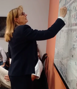 Brigadier General Kerry Morrison using her brand-new dry-erase map of Hollywood to plot further invasions, conquests, and occupations-by-force-of-arms.