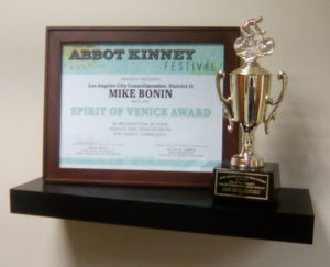 More gifts to Mike Bonin, prominently displayed in his City Hall office on Wednesday, October 12, 2016.