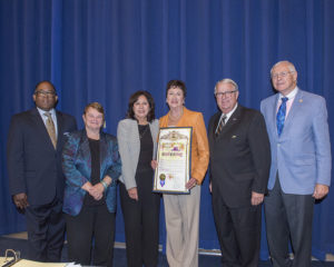 Carol Schatz being crowned queen of Downtown by the LA County Board of Supervisors in October 2016.