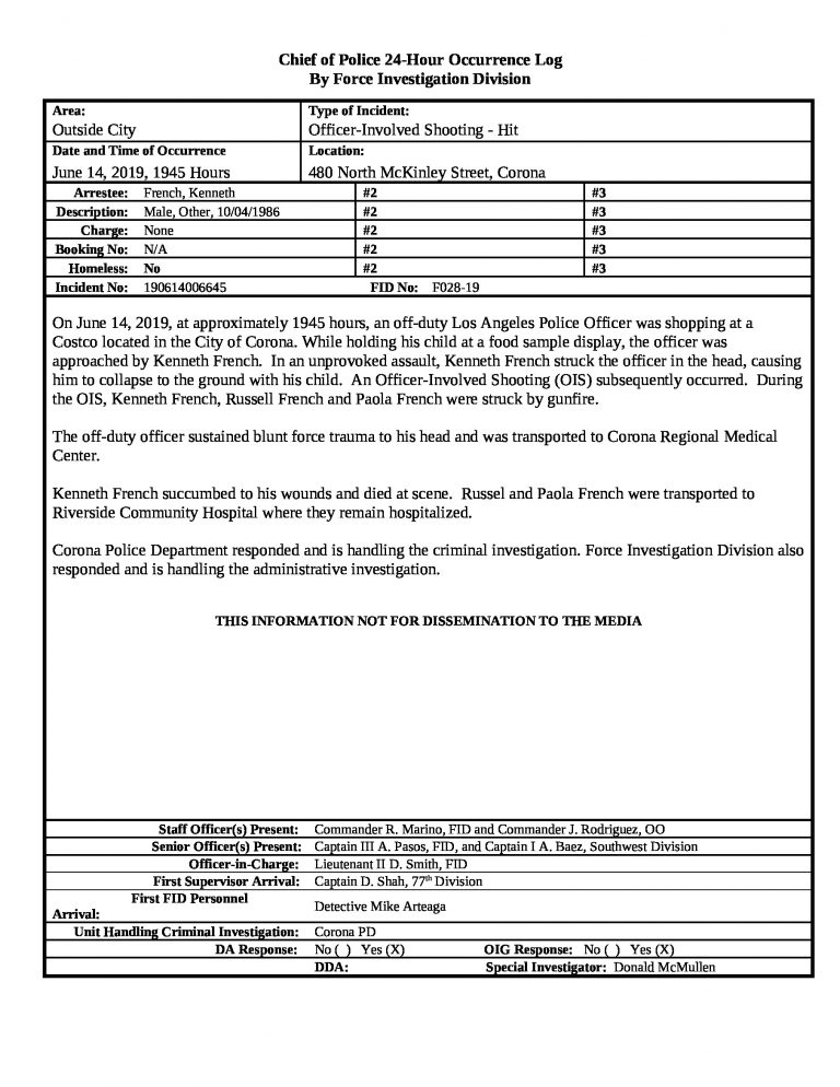 Hitherto Unpublished LAPD 24 Hour Occurrence Log Form On Salvador ...